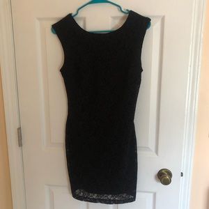 Black lace body con dress